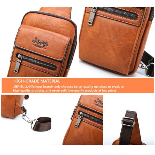 JEEP BULUO Brand Fashion Sling Bags High Quality Men Bags Split Leather Large Size Shoulder Crossbody Bag For Young Man 5