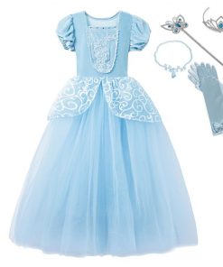 Little Girls Blue Cinderella Dress Up Children Puff Sleeve Elegant Prom Party Dress Kids Girl Birthday Princess Costume 10