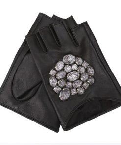 Gours Fall and Winter Women's Genuine Leather Gloves Black Goatskin Stone Half-finger Gloves New Fashion Warm Mitten GSL011 6