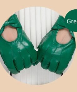 Gours Fall and Winter Women Genuine Leather Gloves New Fashion Brand Green Warm Driving Glove Goatskin Mittens Rosette GSL044 7