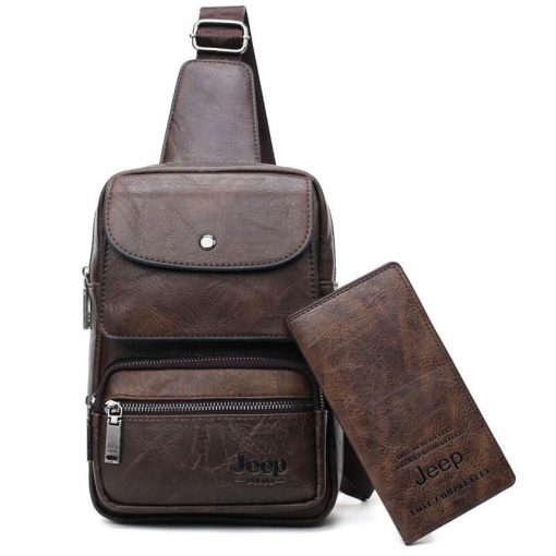 JEEP BULUO Brand Big Size Man's Travel Bag Men Bag 2pcs Set High Quality Split Leather Unisex Crossbody Sling Bag For iPad 6