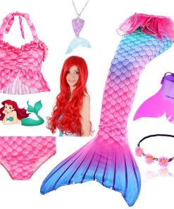 Children Swimmable Mermaid Tail for Kids Swimming Swimsuit Bathing Suit Tail Mermaid Wig for Girls Costume Can Add Fin Monofin 11
