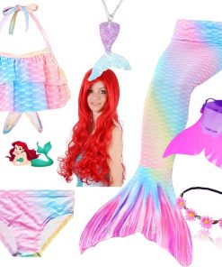 Children Swimmable Mermaid Tail for Kids Swimming Swimsuit Bathing Suit Tail Mermaid Wig for Girls Costume Can Add Fin Monofin 7