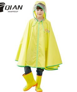 QIAN RAINPROOF Kids Rain Coat Flowering In Rain Children Rainwear PU Coating Rainsuit Transparent Big Brim Cloak Raincoat 7