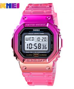SKMEI Fashion Cool Girls Watches Electroplated Case Transparent Strap Lady Women Digital Wristwatch Shockproof reloj mujer 1622 13