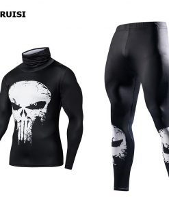NEW Sports Suit 3D Printed High Collar Lapel Thermal Clothes Compression Set Mens Tracksuits Fitness Rashguard Superhero Suits 2