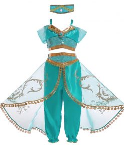Girls Dress Up 3 Pcs Set Arabian Princess Costume Cosplay Sequined Flower Children Party Halloween Fancy Vestidos 13