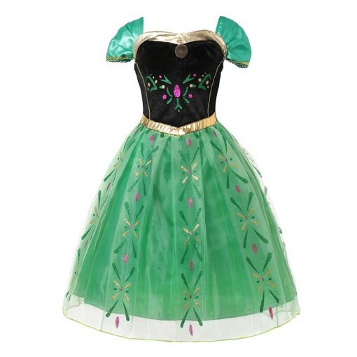 Elsa Anna Dress for Baby Girls Green Dress Cosplay Kids Clothes Floral Anna Party Embroidery Shoulderless Queen Elsa Costume 6