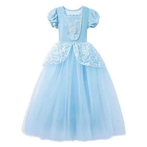 Little Girls Blue Cinderella Dress Up Children Puff Sleeve Elegant Prom Party Dress Kids Girl Birthday Princess Costume 2