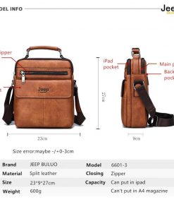 JEEP BULUO Brand Men's Crossbody Shoulder Bags High quality Tote Fashion Business Man Messenger Bag Big Size Split Leather Bags 2