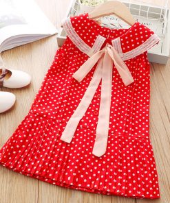 Humor Bear Sleeveless Girl Dresses New Summer Chiffon Dots Princess Dress Lapel Bow Tie Elegant Kids Dress Children Clothing 8