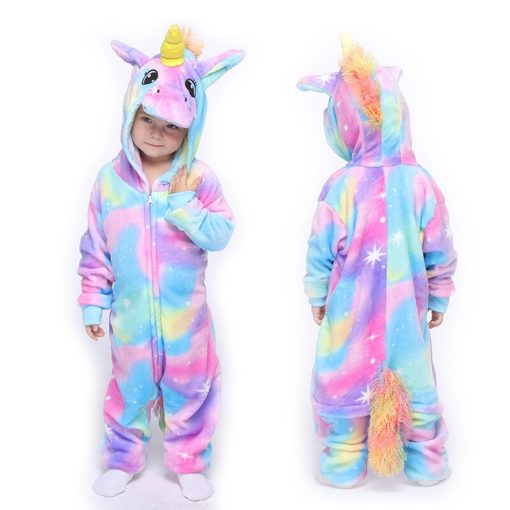 Kigurumi Unicorn Children Rabbit Pajamas Boy Girl Cartoon Animal Cosplay Pyjama Onesie Kids Sleepwear Hoodie Costume Jumspuit 2