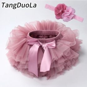 Baby girl tutu skirt 2pcs tulle lace bloomers diaper cover Newborn infant outfits  Mauv headband flower set Baby mesh bloomer 1
