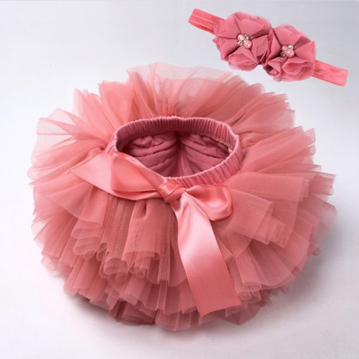 Baby girl tutu skirt 2pcs tulle lace bloomers diaper cover Newborn infant outfits  Mauv headband flower set Baby mesh bloomer 5