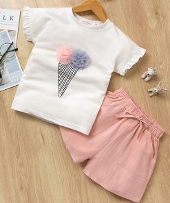 Bear Leader Girls Clothing Sets 2021 New Summer Casual Style Flower Design Short Sleeve T-shirt+Double Pocket Pants 2Pcs For 2-6 8