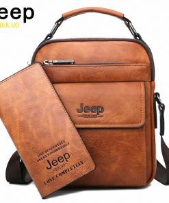 JEEP BULUO Brand Men's Messenger Fashion Split Leather For Men Tote Bag Men Shoulder Bags High Quality Handbags New 2PC/Set 1