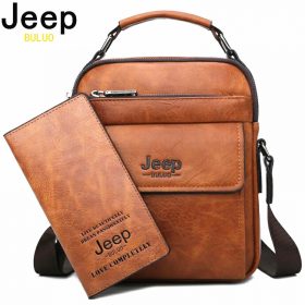 JEEP BULUO Brand Men's Messenger Fashion Split Leather For Men Tote Bag Men Shoulder Bags High Quality Handbags New 2PC/Set 1
