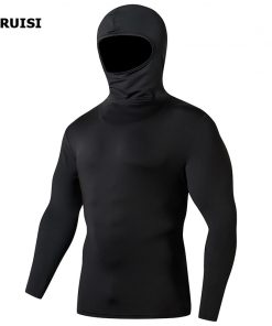 Solid color hooded motorcycle Jersey tight compression Quick drying men's shirt sports Cycling Male Tshirt Pullover Hoodies Tops 11