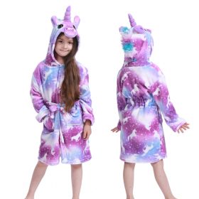 New Winter Big Boys Girls Bath Robe Children Unicorn Hooded Flannel Pajamas Lengthen Bathrobes for Teenage Boy Cartoon Pajamas 1