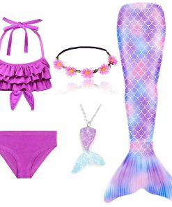 Kids Swimmable Mermaid Tail for Girls Swimming Bating Suit Mermaid Costume Swimsuit can add Monofin Fin Goggle with Garland 30