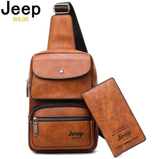JEEP BULUO Brand Big Size Man's Travel Bag Men Bag 2pcs Set High Quality Split Leather Unisex Crossbody Sling Bag For iPad 1