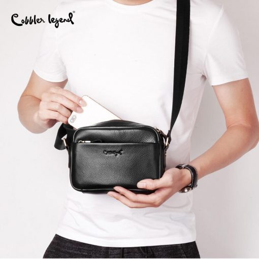Cobbler Legend Genuine Leather Male Shoulder Outdoor Running Sport Bag Waterproof Mobile Phone Bags Multi-Function Crossbody 3