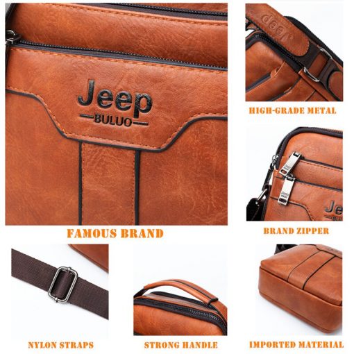 JEEP BULUO Men Leather Bag 2 piece set Handbags Business Casual Messenger Shoulder Bag Crossbody Male Tote Bags High Quality 5