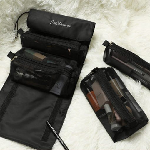 Women Cosmetic Bag Travel Organizer Foldable Hanging Nylon Wash Bag Portable Makeup Bag Multifunctional Toiletry Pouch 6