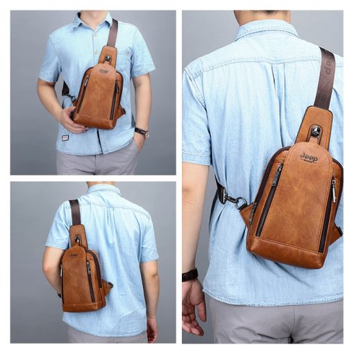 JEEP BULUO Brand Travel Hiking Messenger Shoulder Bags Men's Large Capacity Sling Crossbody Bag Solid Men Leather Bag 5