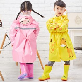 QIAN 3-10 Years Old Kids Raincoat Waterproof Boys Girls Hooded Rain Coat Cartoon Sleeves School Tour Colorful Rain Poncho Suit 2