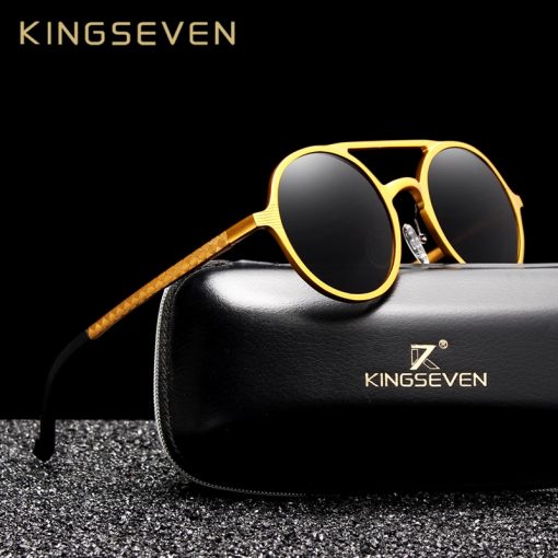 KINGSEVEN 2019 Steampunk Vintage Aluminum Sunglasses Men Round Lens Polarized Sun Glasses Driving Men's Eyewear N7576 1