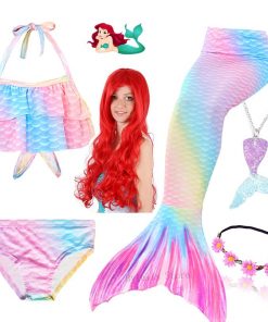 Children Swimmable Mermaid Tail for Kids Swimming Swimsuit Bathing Suit Tail Mermaid Wig for Girls Costume Can Add Fin Monofin 20