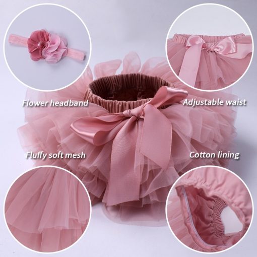 Baby girl tutu skirt 2pcs tulle lace bloomers diaper cover Newborn infant outfits  Mauv headband flower set Baby mesh bloomer 3