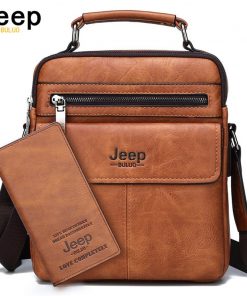 JEEP BULUO Brand Men's Crossbody Shoulder Bags High quality Tote Fashion Business Man Messenger Bag Big Size Split Leather Bags 1