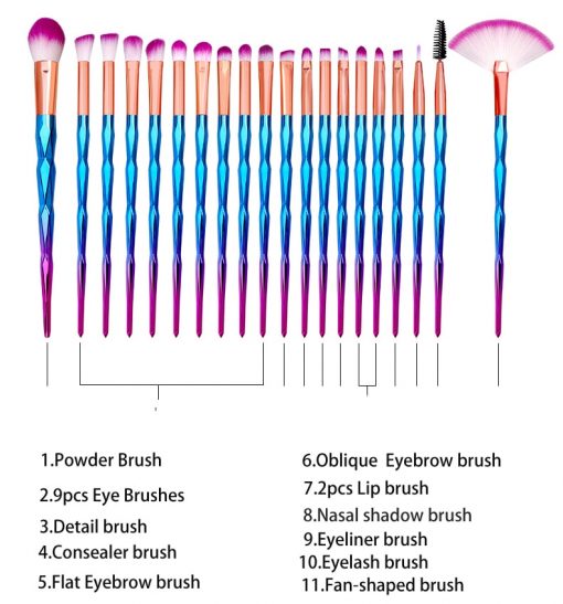 20PCs Diamond Makeup Brushes Set For Eye Shadow Powder Foundation Lip Professional Make-up Tools Cosmetic Beauty Make Up Brush 3