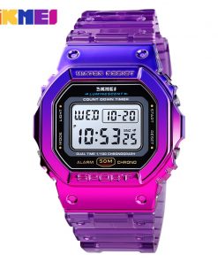 SKMEI Fashion Cool Girls Watches Electroplated Case Transparent Strap Lady Women Digital Wristwatch Shockproof reloj mujer 1622 12