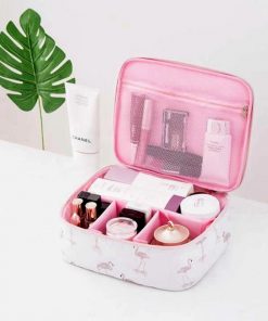 Women Cartoon Flamingo Cosmetic Bag Function Makeup Bag Travel Trunk Zipper Make Up Organizer Storage Pouch Toiletry Kit Box 11