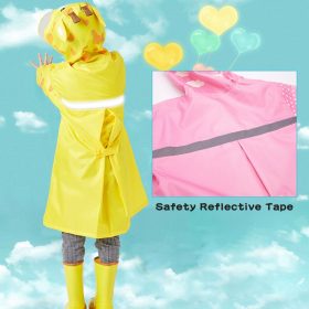 QIAN 3-10 Years Old Kids Raincoat Waterproof Boys Girls Hooded Rain Coat Cartoon Sleeves School Tour Colorful Rain Poncho Suit 4