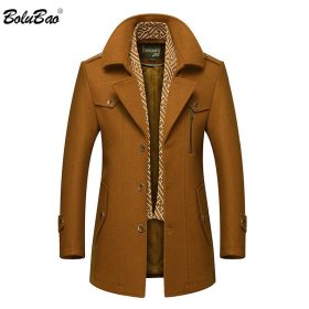 BOLUBAO Men Winter Wool Coat Men's Fashion Turn-Down Collar Warm Thick Wool Blends Woolen Pea Coat Male Trench Coat Overcoat 1