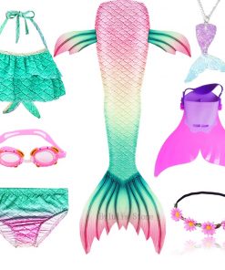 Kids Swimmable Mermaid Tail for Girls Swimming Bating Suit Mermaid Costume Swimsuit can add Monofin Fin Goggle with Garland 9