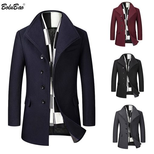 BOLUBAO Wool Blend Coat Men Quality Brand Men's Casual Wild Wool Overcoat Male Trend Solid Color Wool Coat （Send Scarf） 1