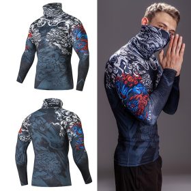High Collar With Mask t shirt Streetwear Gym Men Casual 3D T shirt Fitness Compression shirts Lapel Underwear Thermal Male Tops 1