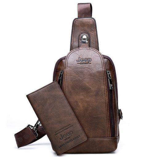 JEEP BULUO Brand Travel Hiking Messenger Shoulder Bags Men's Large Capacity Sling Crossbody Bag Solid Men Leather Bag 6