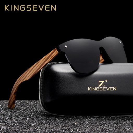 KINGSEVEN 2021 Polarized Square Sunglasses Men Women Zebra Wooden Frame Mirror Flat Lens Driving UV400 Eyewear 1