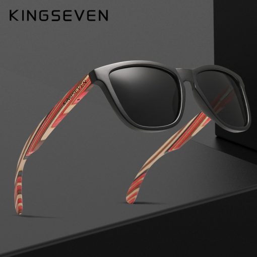 Genuine KINGSEVEN New Fashion Trend Design Women Sunglasses Men Gradient Multi Color Natural Wood Mirror Lens Sun Glasses Oculos 1