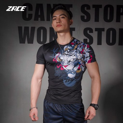 2018 Newest Compression Shirt Fitness 3D Prints Short Sleeves T Shirt Men Bodybuilding Skin Tight Crossfit Workout O-Neck Top 3