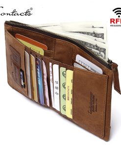 CONTACT'S RFID Blocking Bifold Slim Genuine Leather Thin Wallets for Men Purse ID/Credit Card Holder Fashion New Short Wallet 1
