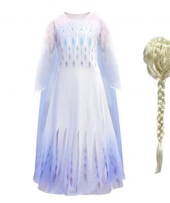 Elsa Princess Snow Queen White Girls Dress Child Christmas Cosplay Halloween Costume Elsa Wig Gowns Dress Up Kids Clothing 8