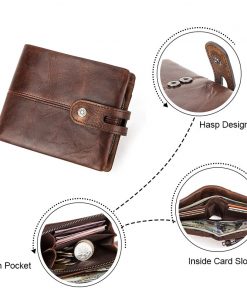 CONTACT'S Casual Men Wallets Crazy Horse Leather Short Coin Purse Hasp Design Wallet Cow Leather Clutch Wallets Male Carteiras 2