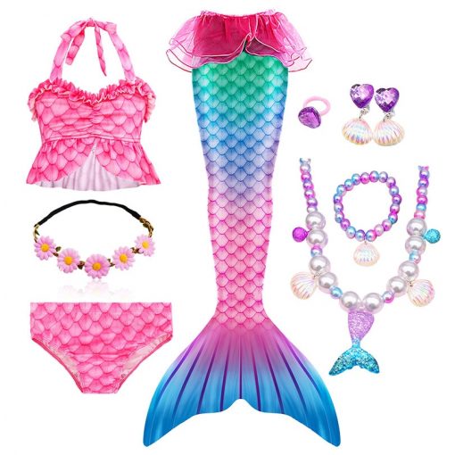 Fantasy Children Mermaid Tails Swimming Party Cosplay Costumes Halloween Little Mermaid Girls Swimsuit Bikini Set Bathing Suit 5